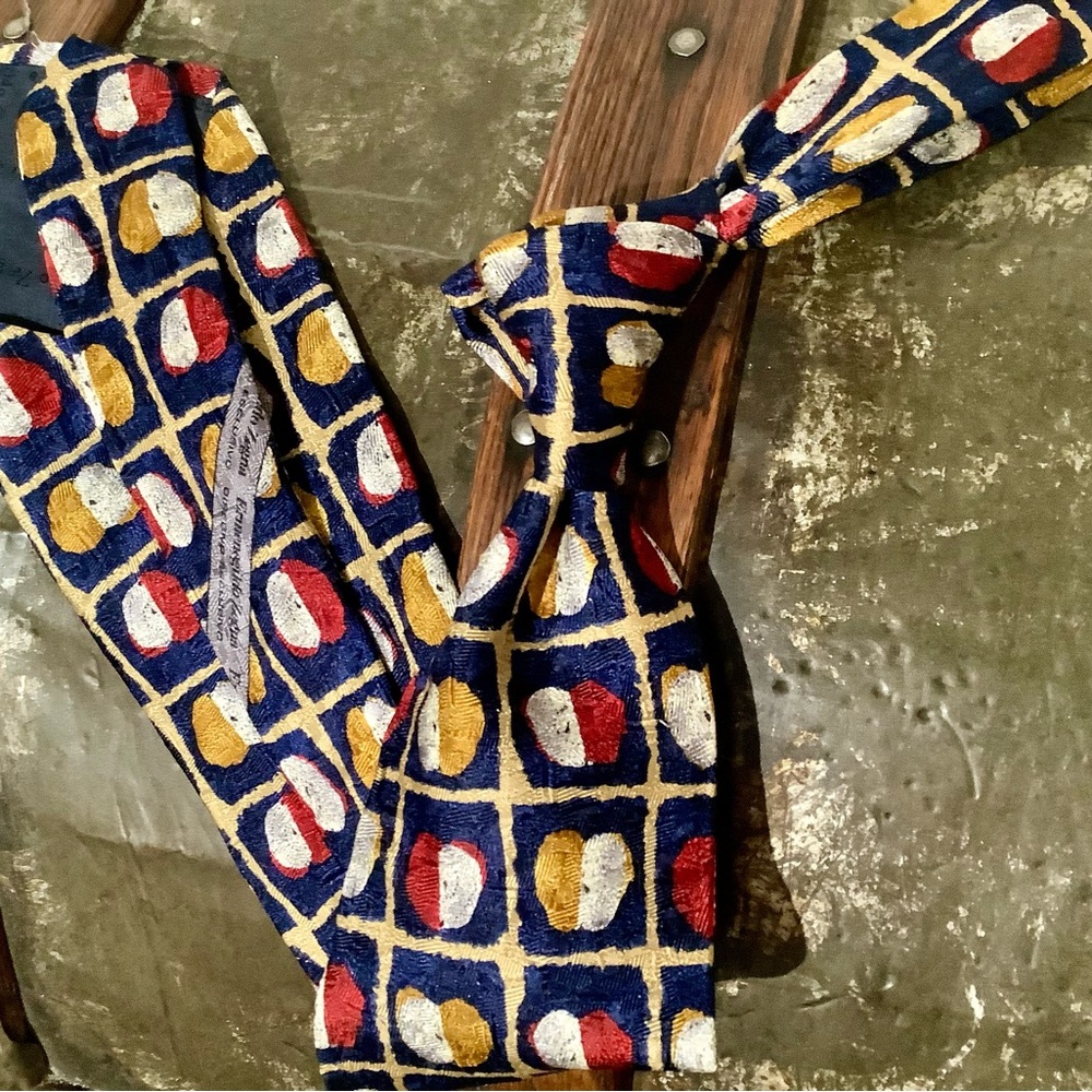 Ermenegildo Zegna Blue and Gold Patterned Italian Silk Tie EUC